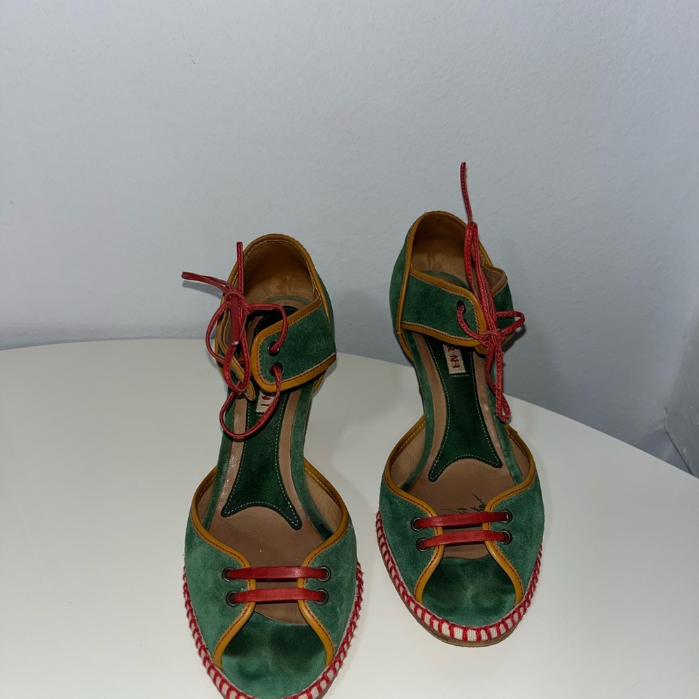 Marni Green and Red leather peep toe Heeled Shoes